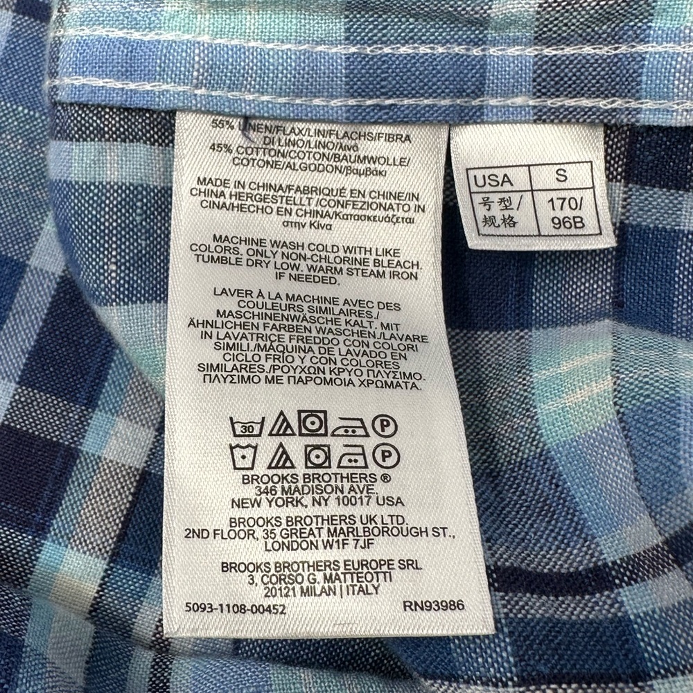 Brooks Brothers Red Fleece Mens Sz S Blue Plaid Linen Blend Long Sleeve Shirt X9 - Picture 5 of 5